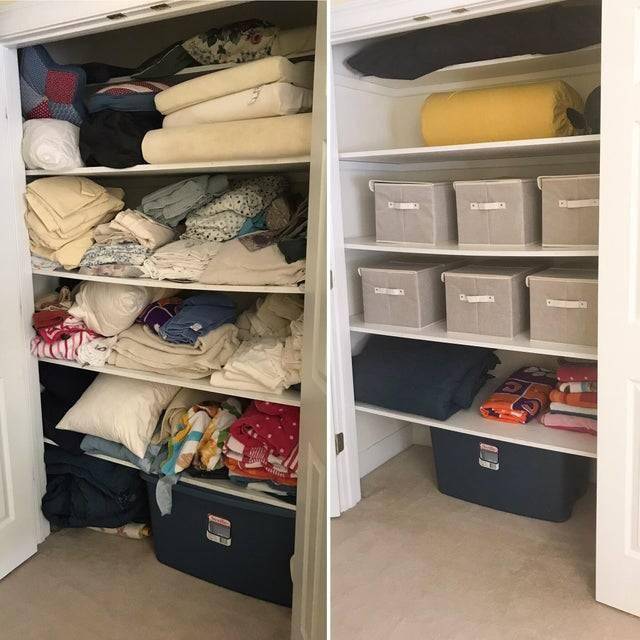 linen closet organized